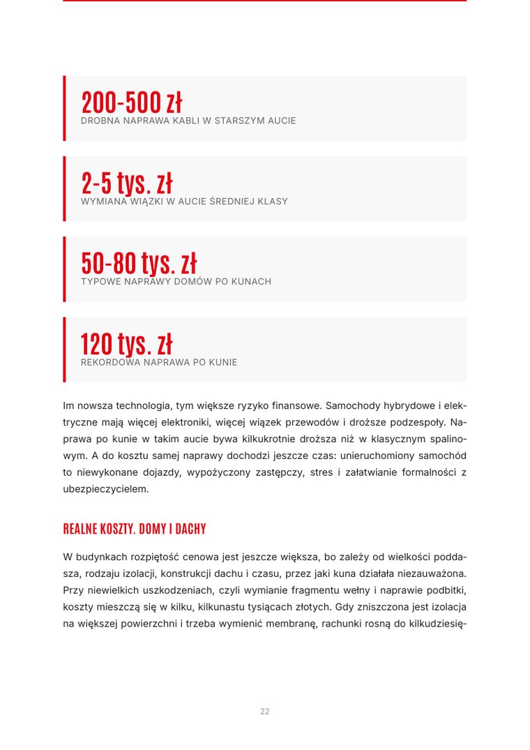Strona e-booka z widełkami kosztów napraw